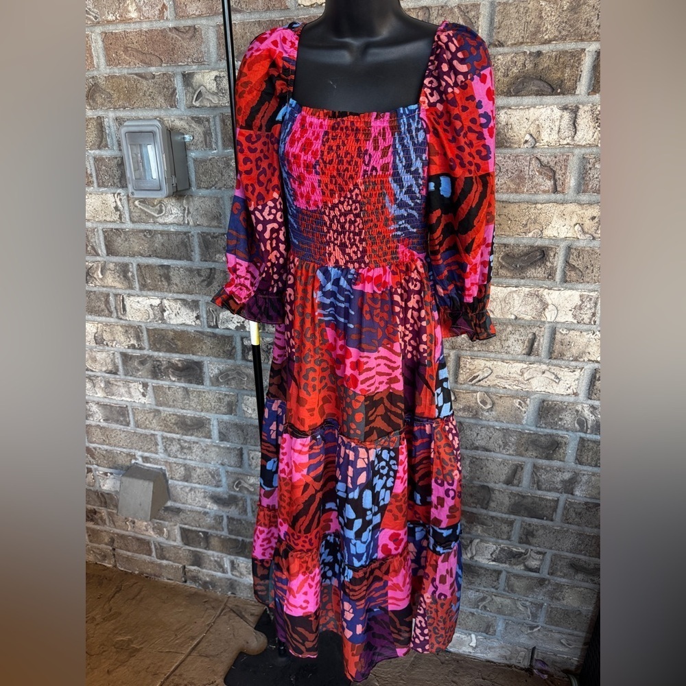 J.Marie The Jade Square Ruched Midi Dress - Multi Size XS - Picture 4 of 9